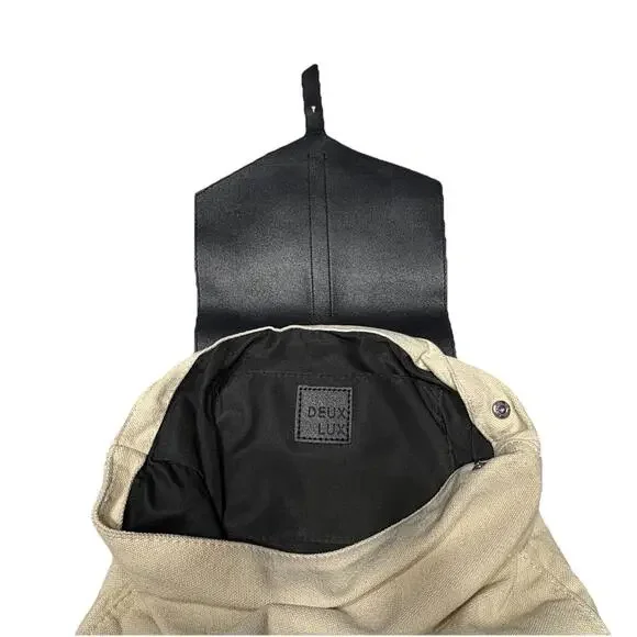 Deux Lux Anthropologie Canvas Vegan Leather Trim Backpack Strap Bag Lightweight - Picture 6 of 12